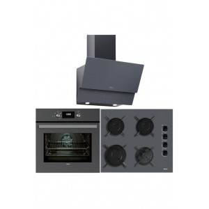 Ankastre Set, Hak 625 St Gri Ankastre Fırın, Gbe 64002 Kbc St Gri Cam Ankastre Ocak, Atv 60 Pro St Gri Davlumbaz