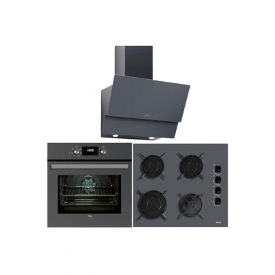 Ankastre Set, Hak 625 St Gri Ankastre Fırın, Gbe 64002 Kbc St Gri Cam Ankastre Ocak, Atv 60 Pro St Gri Davlumbaz